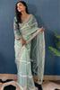 Greceful Sea Green Net Saree with Sequin Embroidery Work for Women