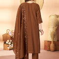 Elegant Brown Marina Silk Embroidery Hand Work Kurta Pant Set for Women
