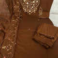 Elegant Brown Marina Silk Embroidery Hand Work Kurta Pant Set for Women