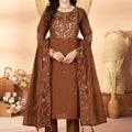 Elegant Brown Marina Silk Embroidery Hand Work Kurta Pant Set for Women