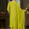 Graceful Lime Green Marina Silk Embroidery Hand Work Kurta Pant Set for Women