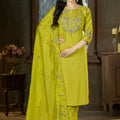Graceful Lime Green Marina Silk Embroidery Hand Work Kurta Pant Set for Women