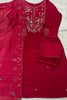 Beautiful Rani Pink Marina Silk Embroidery Hand Work Kurta Pant Set for Women