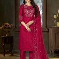 Beautiful Rani Pink Marina Silk Embroidery Hand Work Kurta Pant Set for Women