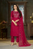 Beautiful Rani Pink Marina Silk Embroidery Hand Work Kurta Pant Set for Women