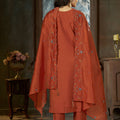 Premium Rust Orange Marina Silk Embroidery Hand Work Kurta Pant Set for Women