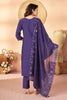 Royal Purple Marina Silk Embroidery Hand Work Kurta Pant Set for Women