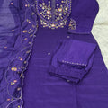 Royal Purple Marina Silk Embroidery Hand Work Kurta Pant Set for Women