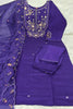 Royal Purple Marina Silk Embroidery Hand Work Kurta Pant Set for Women