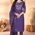 Royal Purple Marina Silk Embroidery Hand Work Kurta Pant Set for Women