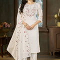 Stylish White Marina Silk Embroidery Hand Work Kurta Pant Set for Women