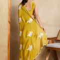 Premium Mustard Yellow Rangoli Silk Embroidery Sequin Work Saree for Women