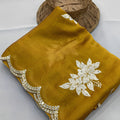 Premium Mustard Yellow Rangoli Silk Embroidery Sequin Work Saree for Women