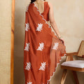 Elegant Rust Orange Rangoli Silk Embroidery Work Saree for Women