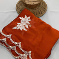 Elegant Rust Orange Rangoli Silk Embroidery Work Saree for Women