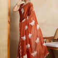 Elegant Rust Orange Rangoli Silk Embroidery Work Saree for Women