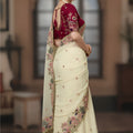 Stylish Cream Georgette Embroidery Work Saree for Women