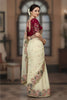 Stylish Cream Georgette Embroidery Work Saree for Women