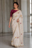 Elegant White Fendy Satin Silk Saree Embroider Cutwork Border for Women