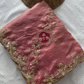 Beautiful Pink Fendy Satin Silk Saree Embroidery Cutwork Border for Women