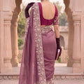 Elegant Mauve Pure Gabana Silk Saree with Embroidery Cutwork for Women