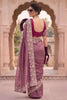 Elegant Mauve Pure Gabana Silk Saree with Embroidery Cutwork for Women