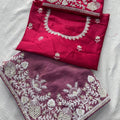 Elegant Mauve Pure Gabana Silk Saree with Embroidery Cutwork for Women