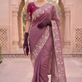 Elegant Mauve Pure Gabana Silk Saree with Embroidery Cutwork for Women