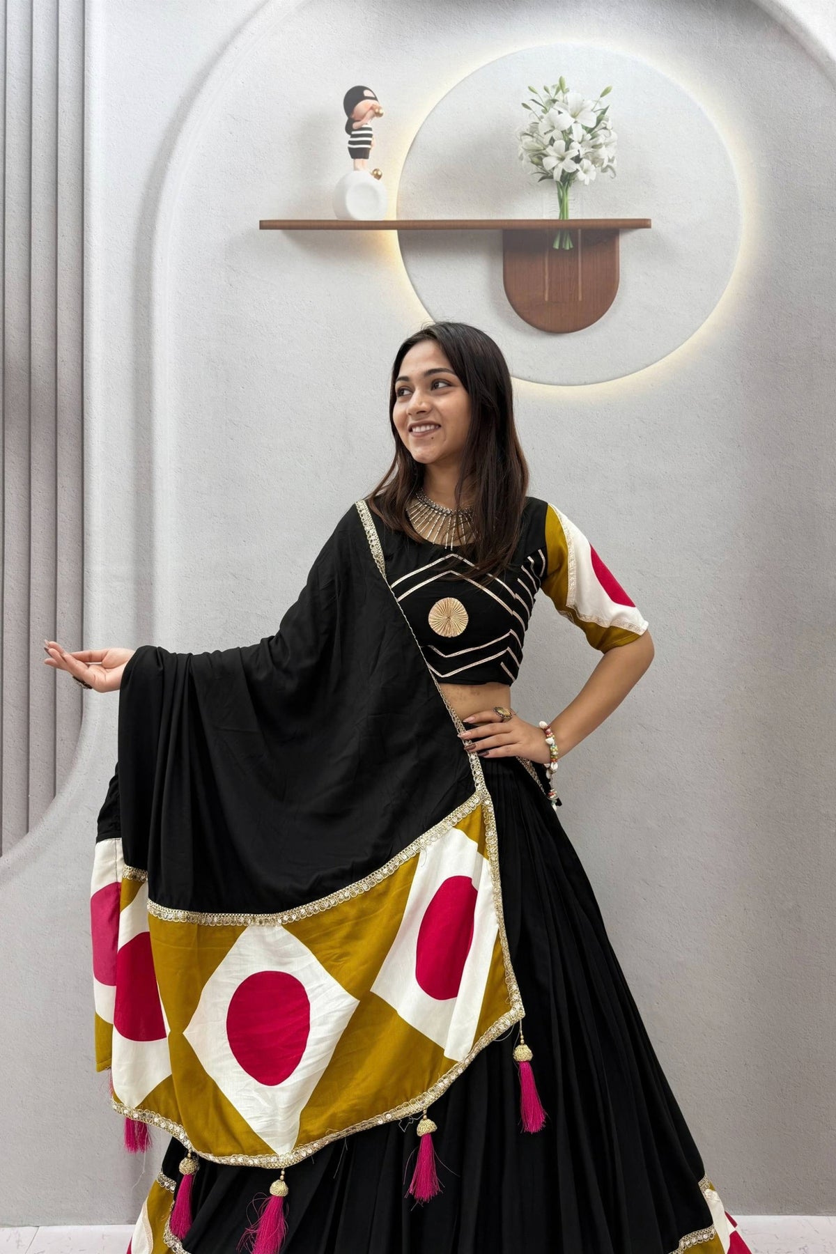 Stunning Black Multicolor Cotton Gota Patti Work Designer Lehenga Choli with Dupatta for Women