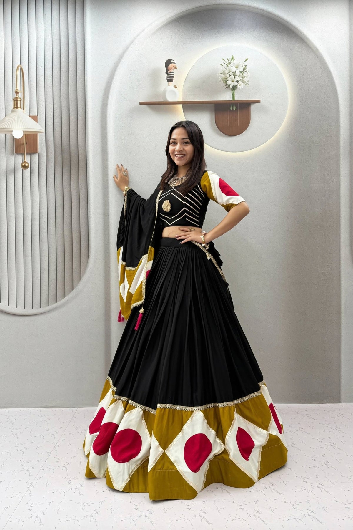 Stunning Black Multicolor Cotton Gota Patti Work Designer Lehenga Choli with Dupatta for Women