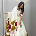 Elegant White Multicolor Cotton Gota Patti Work Designer Lehenga Choli with Dupatta for Women