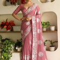 Beautiful Pink Soft Star Georgette Saree Embroidery Work for Women