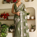 Graceful Olive Green Soft Star Georgette Saree Embroidery Work for Women