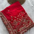 Elegant Maroon Rangoli Silk Saree Embroidery Cutwork for Women