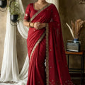 Elegant Maroon Rangoli Silk Saree Embroidery Cutwork for Women