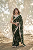 Elegant Dark Green Silk Satin Embroidery Work Saree for Women