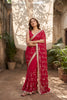 Beautiful Rani Pink Silk Satin Embroidery Work Saree for Women