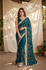 Royal Teal Blue Silk Satin Embroidery Work Saree for Women
