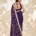 Adorable Purple Silk Satin Embroidery Work Saree for Women