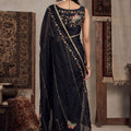 Elegant Black Georgette Embroidery Work Saree for Women