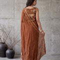 Premium Brown Georgette Embroidery Work Saree for Women