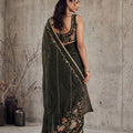 Stylish Dark Green Georgette Embroidery Work Saree for Women