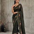 Stylish Dark Green Georgette Embroidery Work Saree for Women