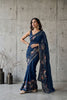 Royal Navy Blue Georgette Embroidery Work Saree for Women