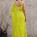 Graceful Lime Green Georgette Embroidery Work Saree for Women