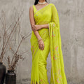 Graceful Lime Green Georgette Embroidery Work Saree for Women
