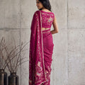 Beautiful Rani Pink Georgette Embroidery Work Saree for Women