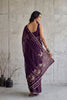 Stylish Dark Purple Georgette Embroidery Work Saree for Women