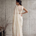 Vibrant Off White Georgette Embroidery Work Saree for Women