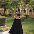 Stylish Black Multicolor Rayon Embroidered Designer Gown with Flared Skirt for Women